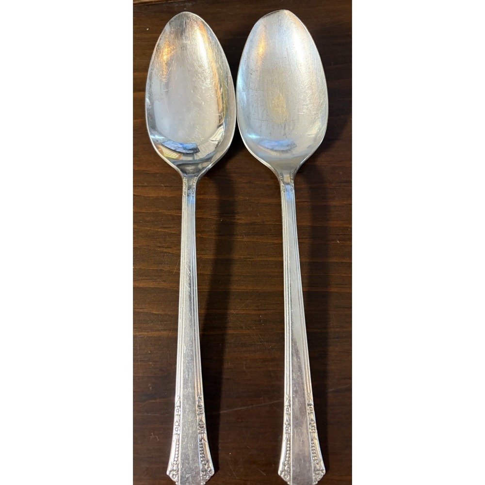 Oneida 1881 Rogers Floral Queen Silverplate Serving Spoons Set of 2 Vintage